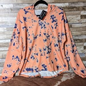 Womens Peach Tie-Dye Hooded Long Sleeve Top